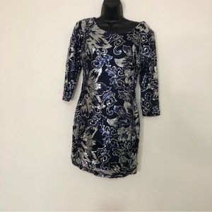 Crystal Doll Navy & Silver Sequin Dress - Size: Medium